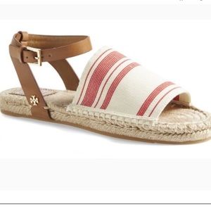 Tory Burch Espadrilles Red and White with Leather Strap Size 7.5